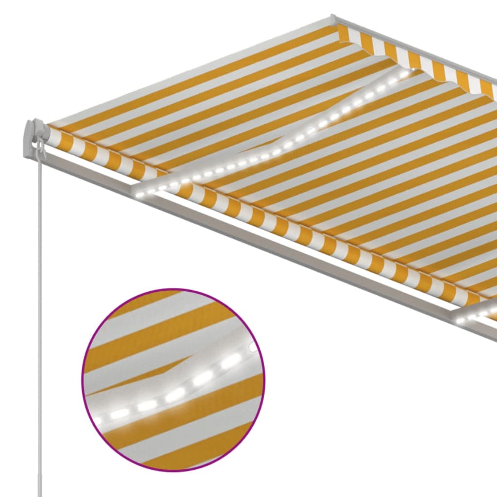 markise m. LED-lys + vindsensor 3,5x2,5 m automatisk gul + hvid