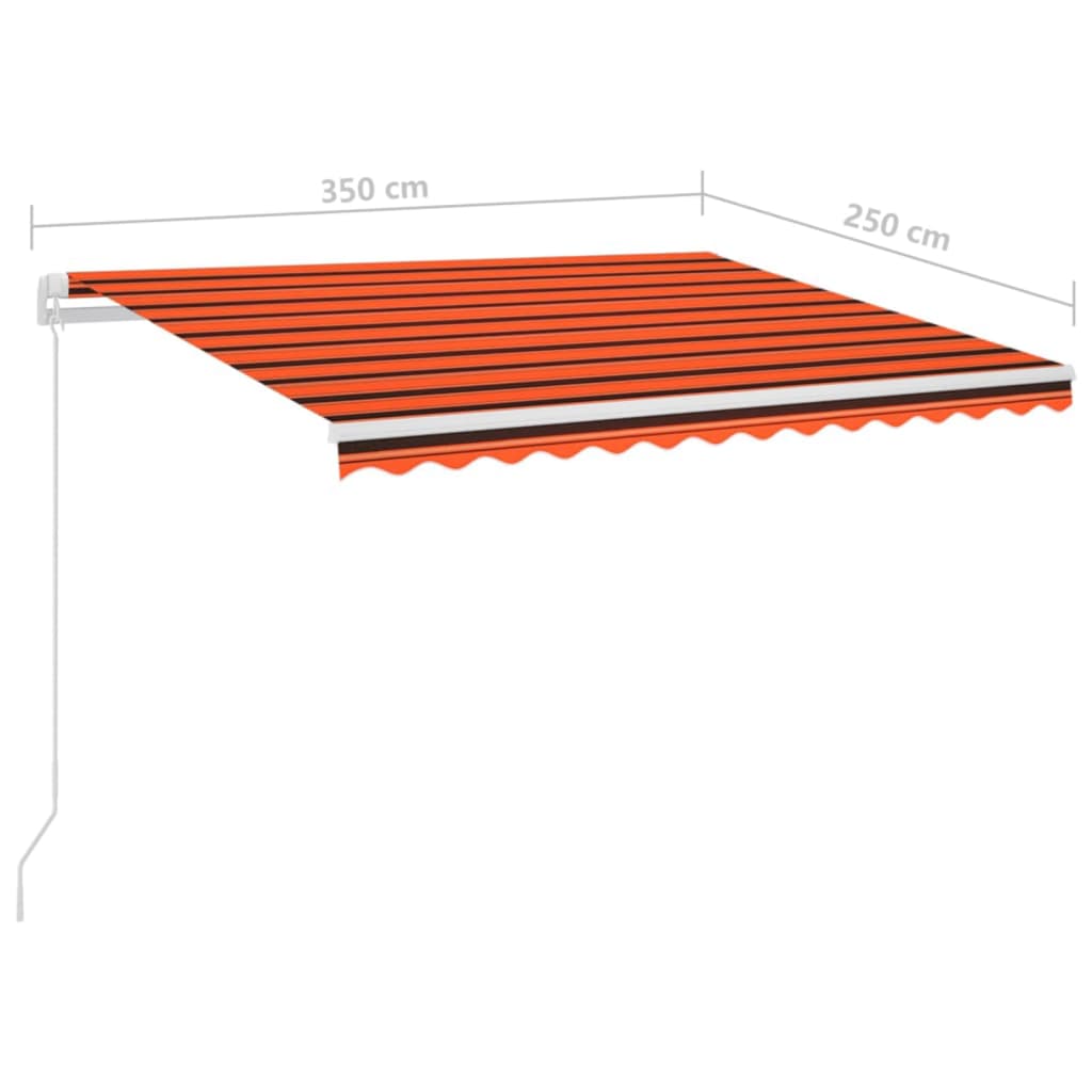 markise m. LED + vindsensor 3,5x3 m automatisk orange og brun
