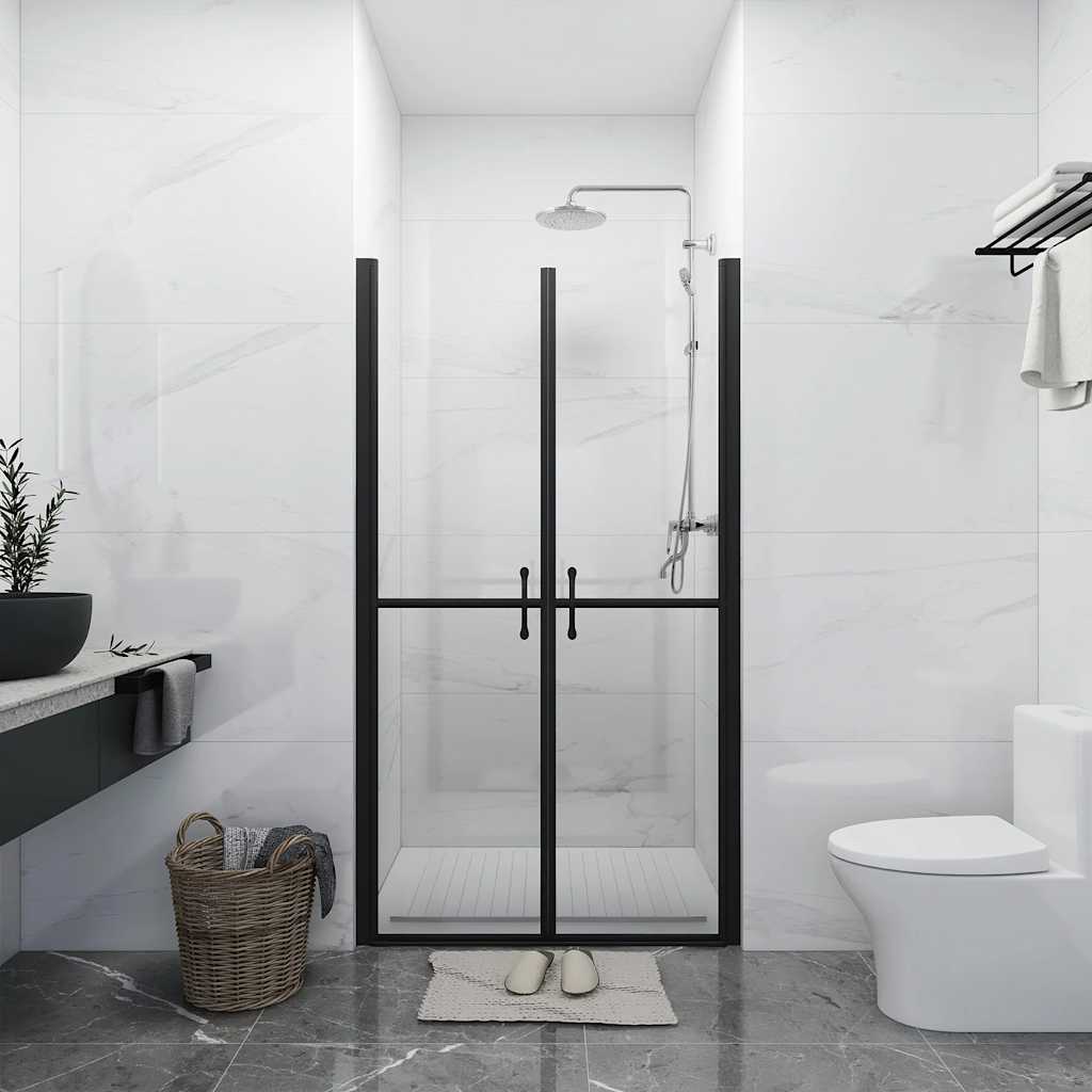 Brusedør 78-81 × 190 cm - klart sikkerhedsglas, sort profil