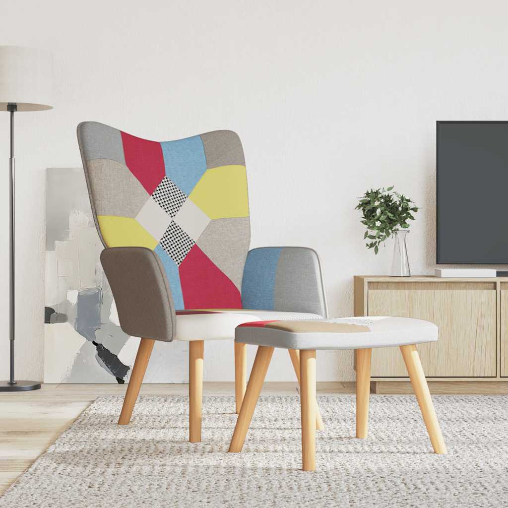 lænestol med fodskammel stof patchwork