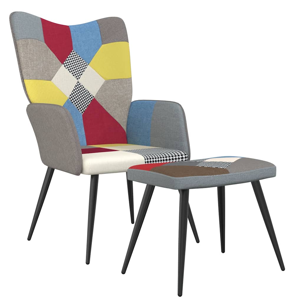 lænestol med fodskammel stof patchwork