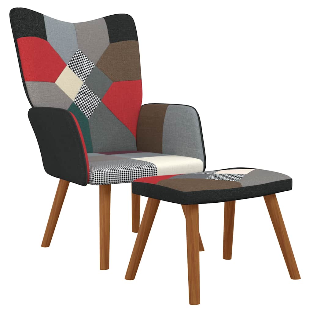 lænestol med fodskammel stof patchwork