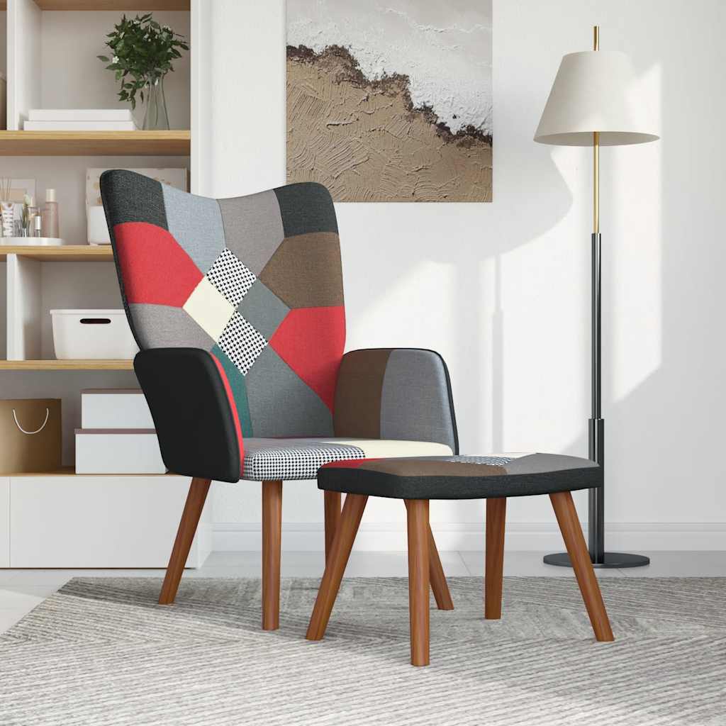 lænestol med fodskammel stof patchwork