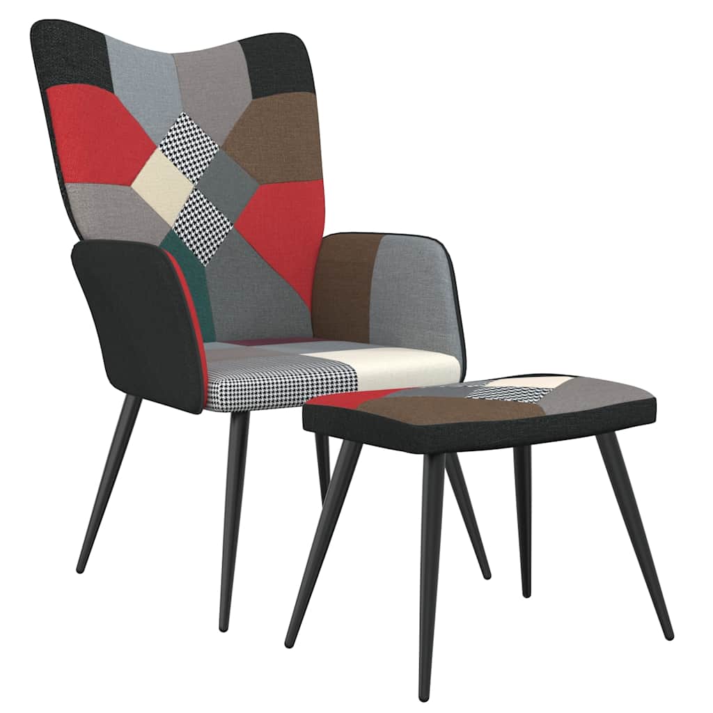 lænestol med fodskammel stof patchwork