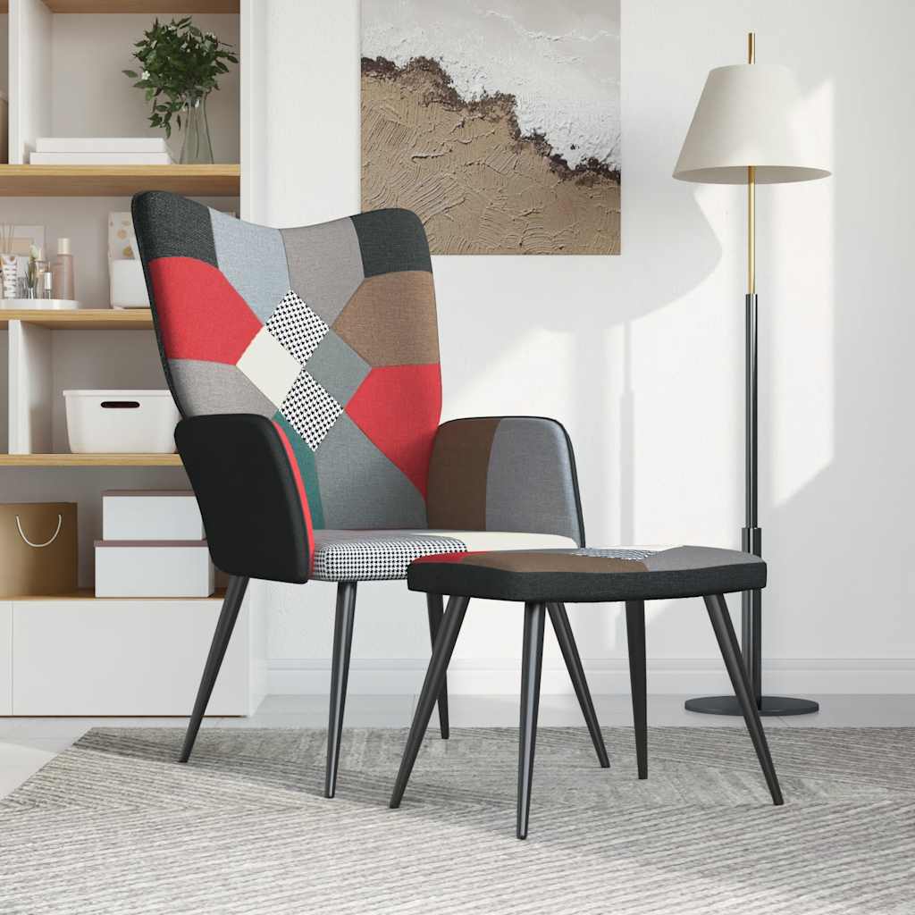 lænestol med fodskammel stof patchwork
