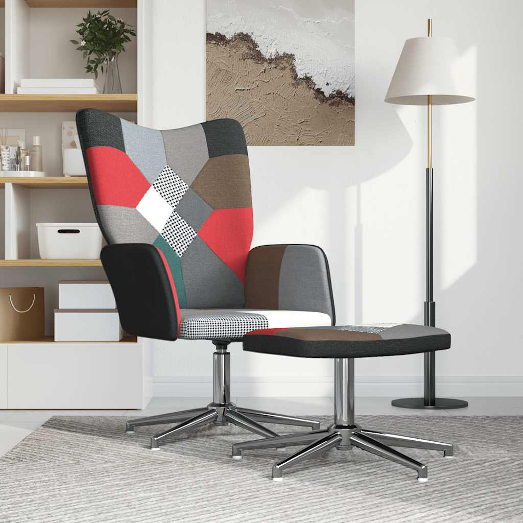 lænestol med fodskammel stof patchwork