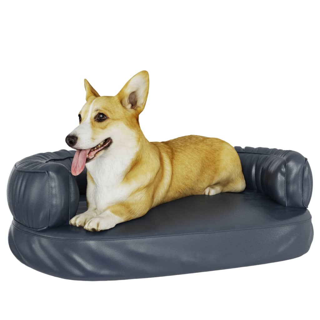 ergonomisk hundeseng 60x42 cm skum og kunstlæder mørkeblå