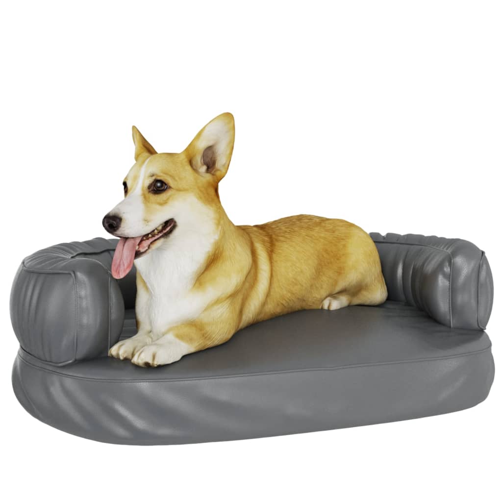 ergonomisk hundeseng 60x42 cm skum og kunstlæder grå
