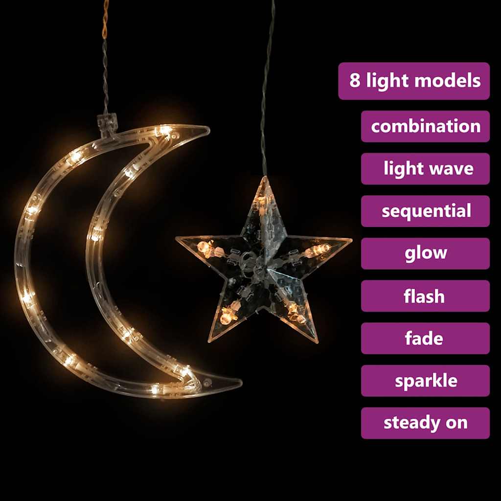 fairy lights-lyskæder stjerne og måne 138 LED'er varm hvid