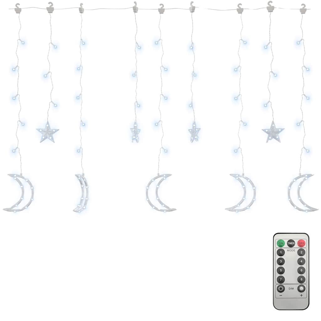 fairy lights-lyskæder stjerne og måne 138 LED'er kold hvid