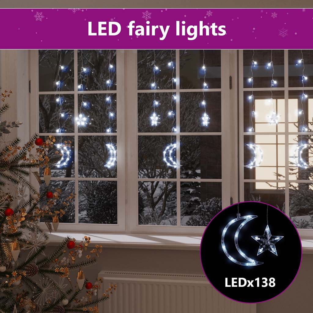 fairy lights-lyskæder stjerne og måne 138 LED'er kold hvid
