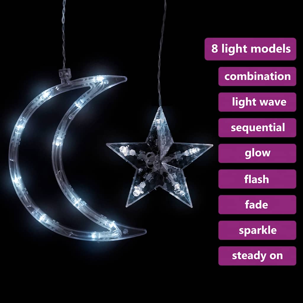 fairy lights-lyskæder stjerne og måne 138 LED'er kold hvid