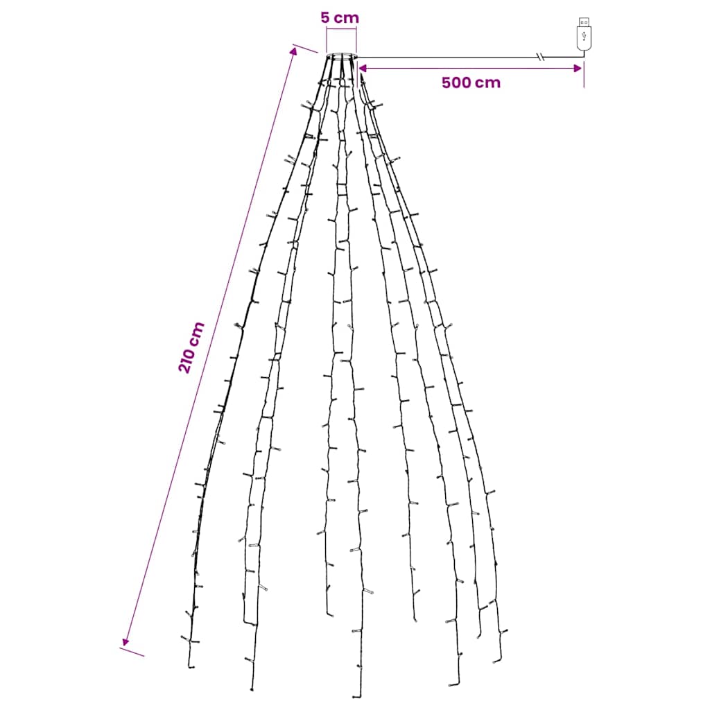 lysnet til juletræ 210 lysdioder 210 cm flerfarvet