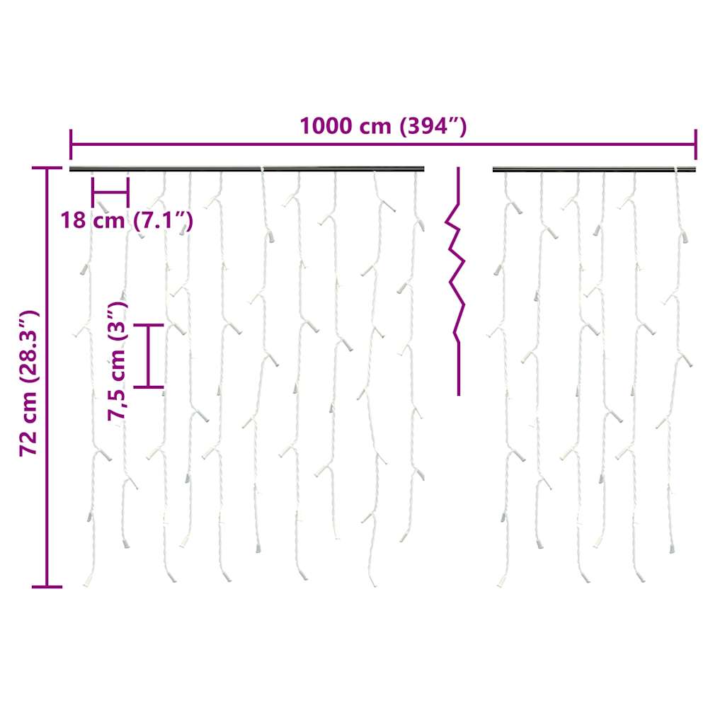 lysgardin 10 m 400 LED'er 8 funktioner kold hvid