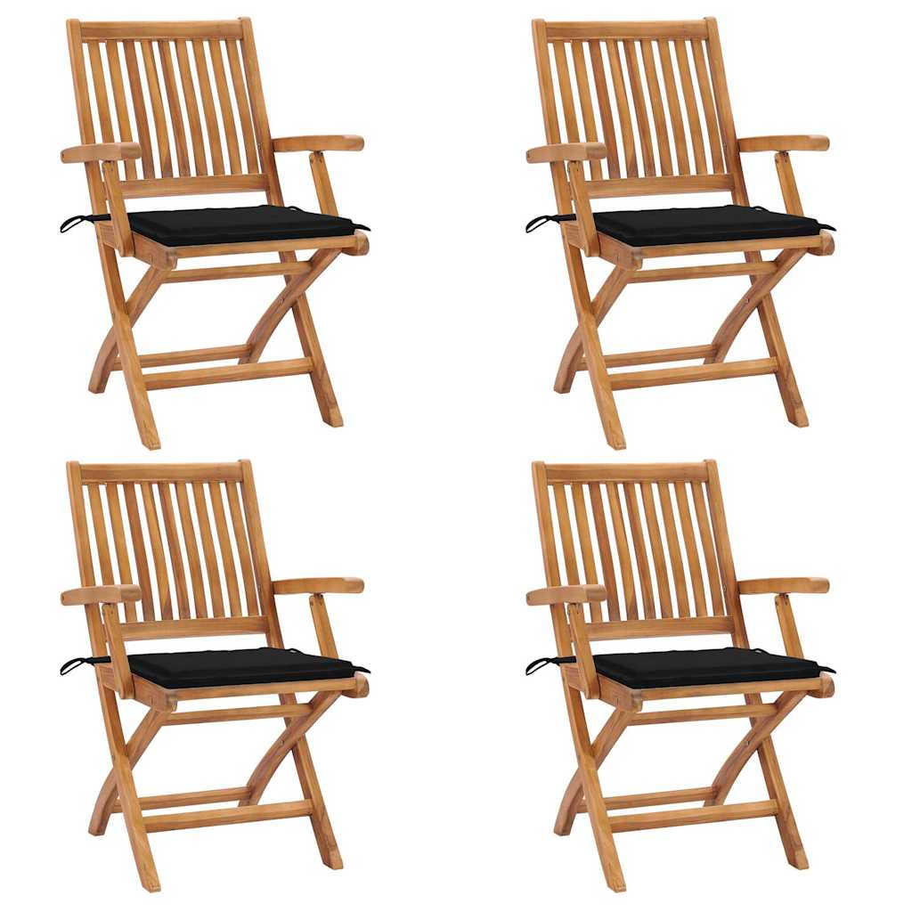 Klapstole med hynder 4 stk. massivt teaktræ