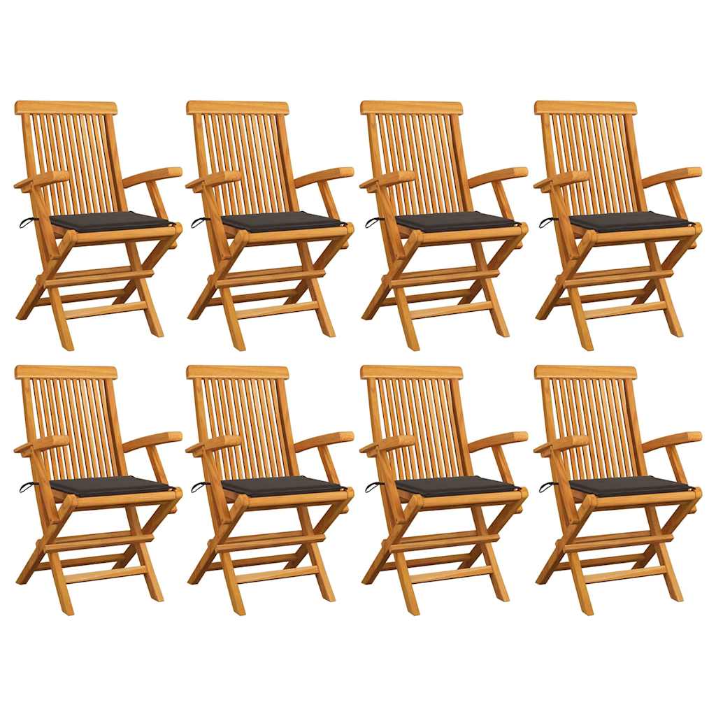Klapstole med taupe hynder 8 stk. massivt teaktræ