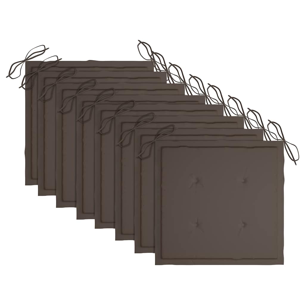 Klapstole med taupe hynder 8 stk. massivt teaktræ