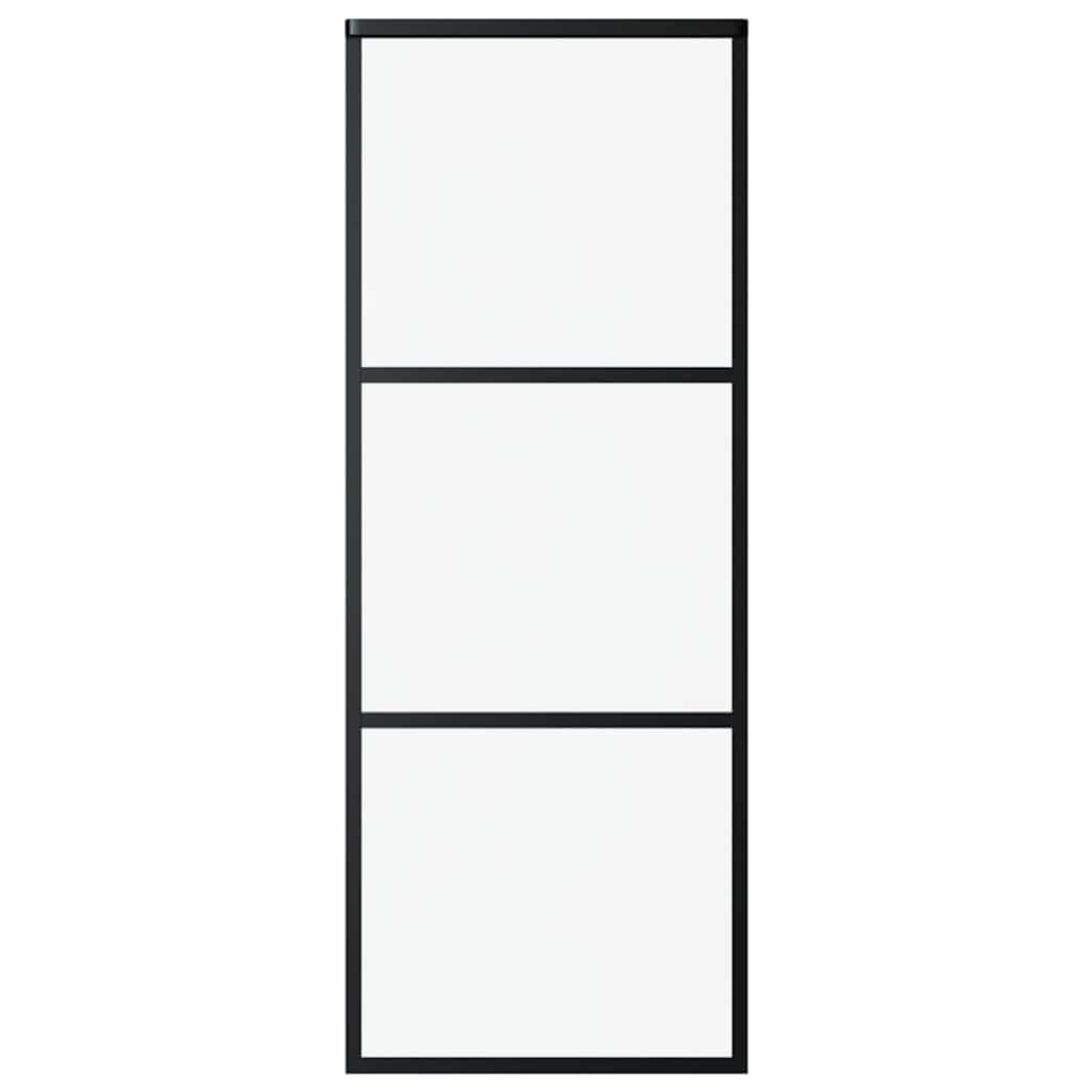 skydedør 3-panel 76x205 cm sikkerhedsglas og aluminium sort