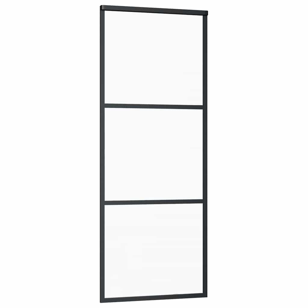 skydedør 3-panel 76x205 cm sikkerhedsglas og aluminium sort