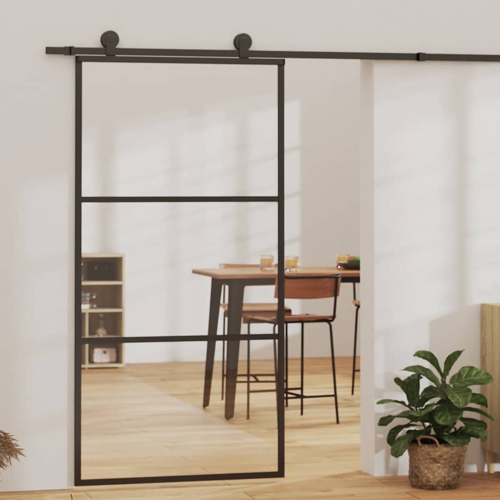 skydedør 102x205 cm sikkerhedsglas og aluminium sort