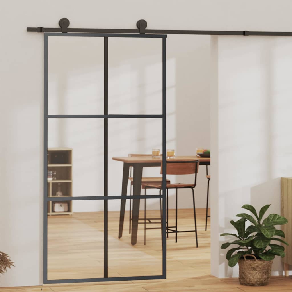 skydedør 102x205 cm sikkerhedsglas og aluminium sort