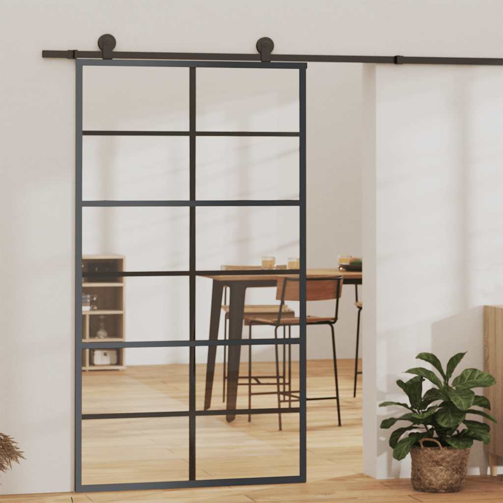 skydedør 102x205 cm sikkerhedsglas og aluminium sort