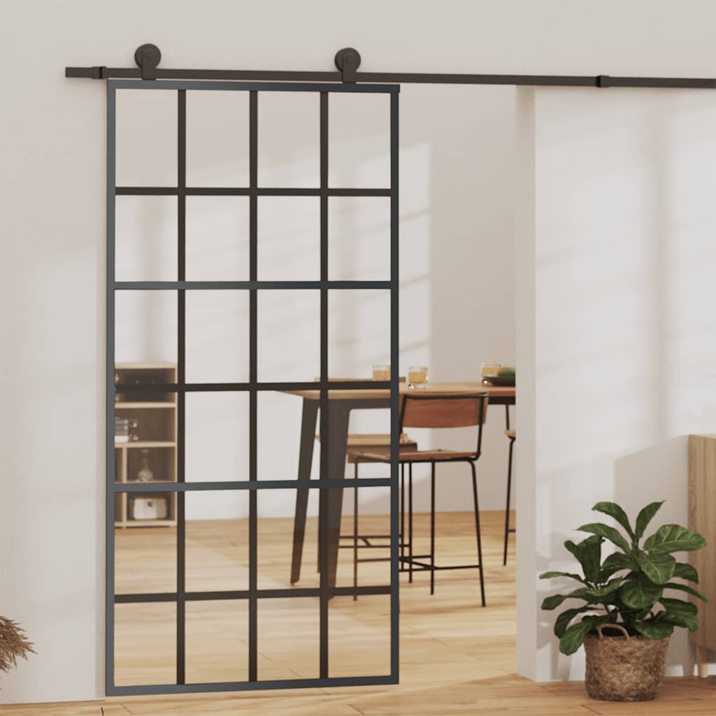 skydedør 102x205 cm sikkerhedsglas og aluminium sort