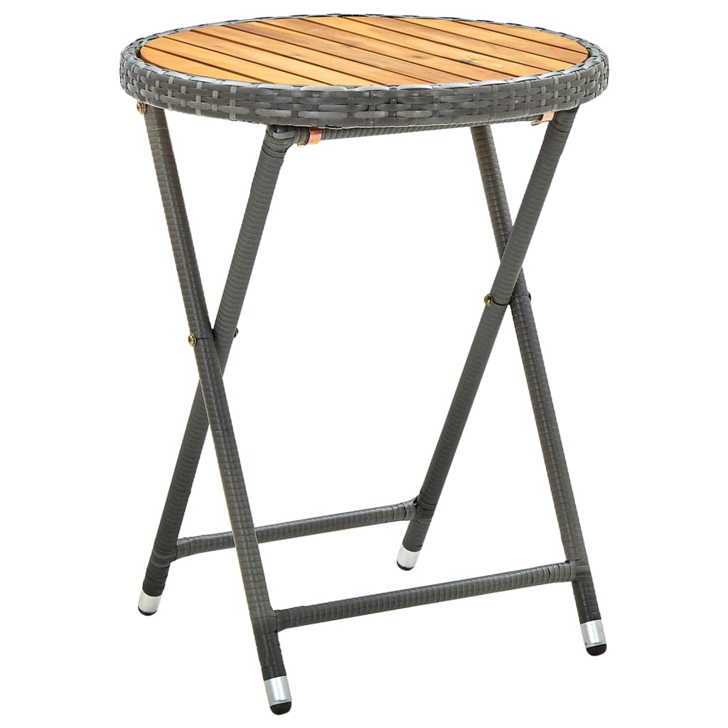 tebord 60 cm massivt akacietræ og polyrattan grå