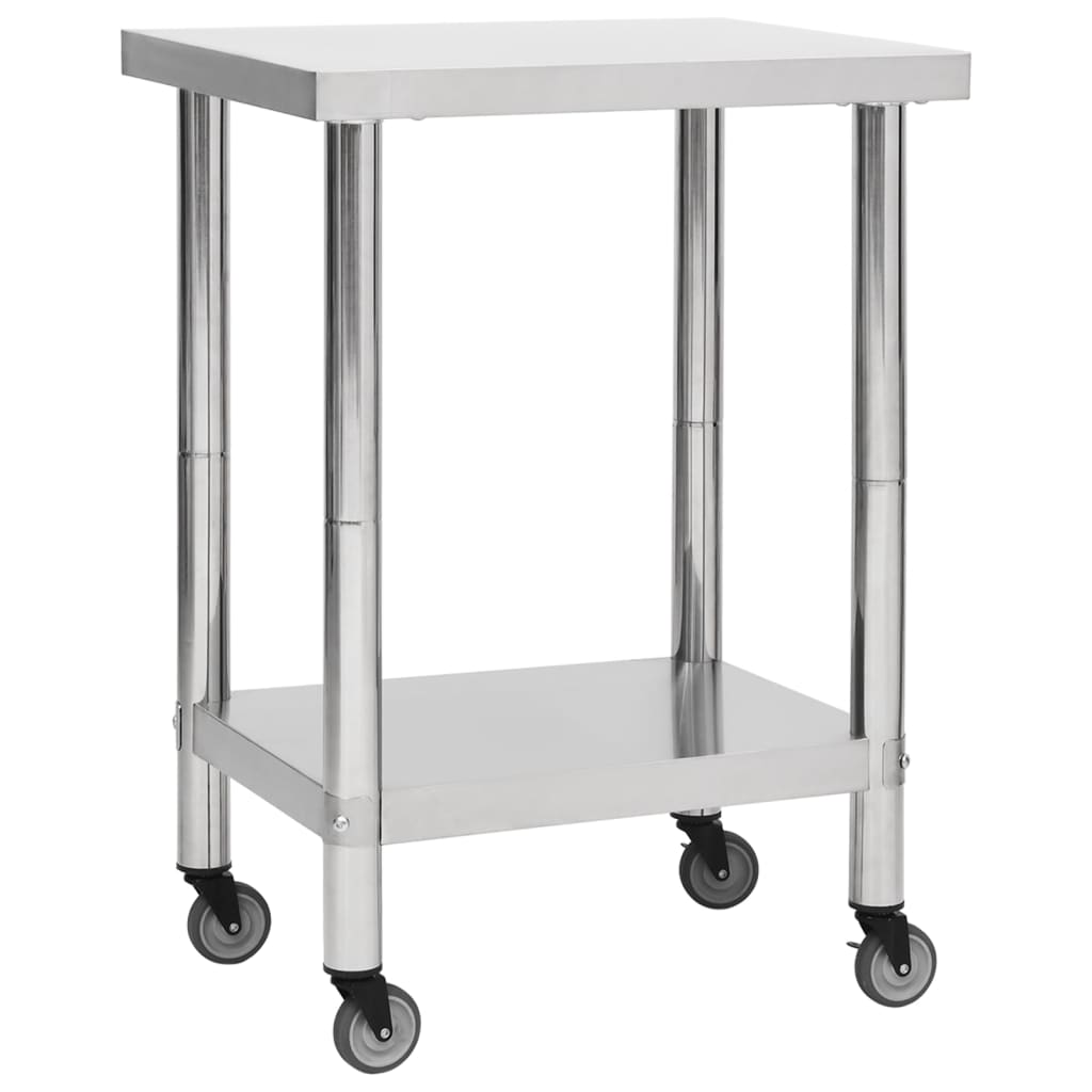 arbejdsbord med hjul til køkken 60x30x85 cm rustfrit stål billede