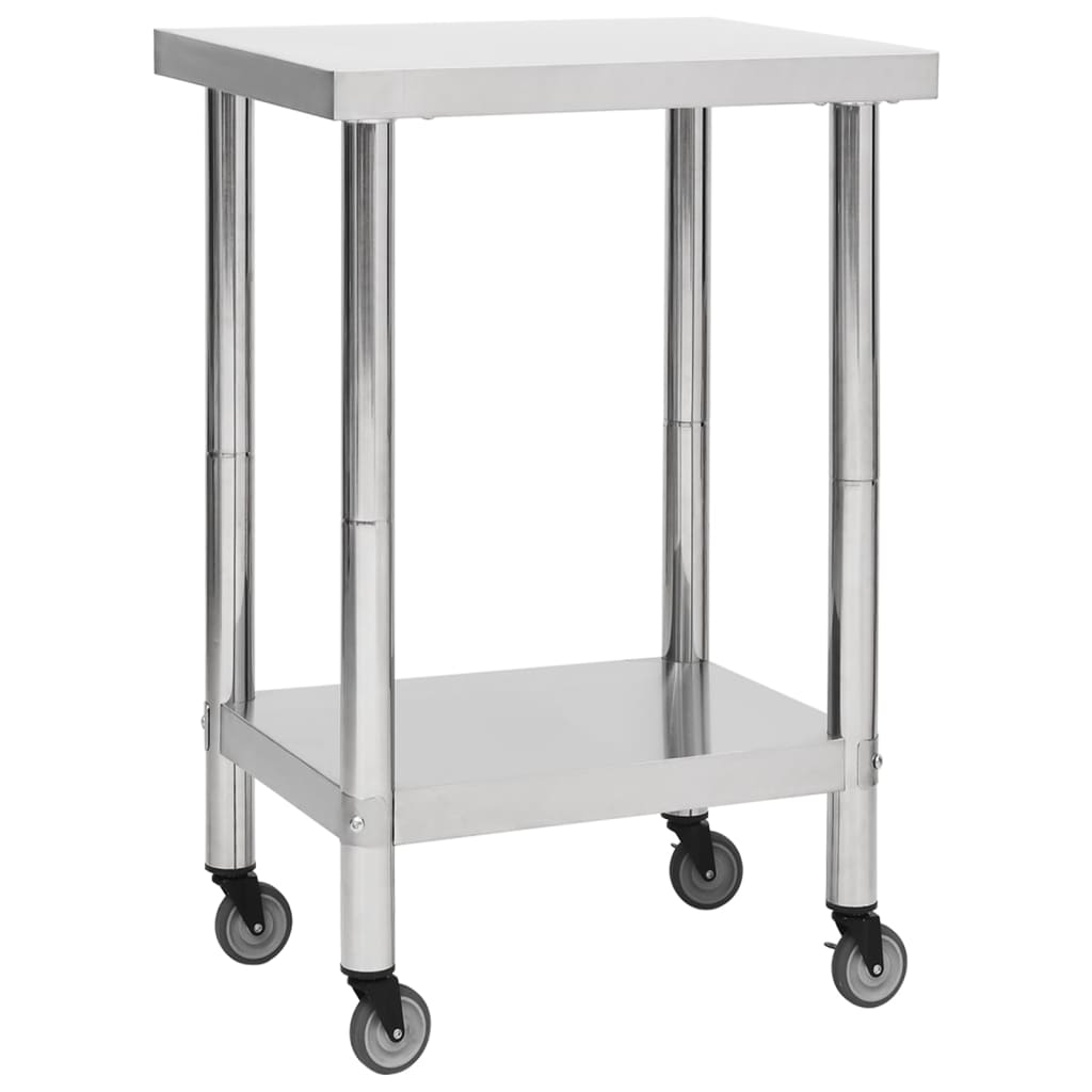arbejdsbord med hjul til køkken 60x60x85 cm rustfrit stål billede