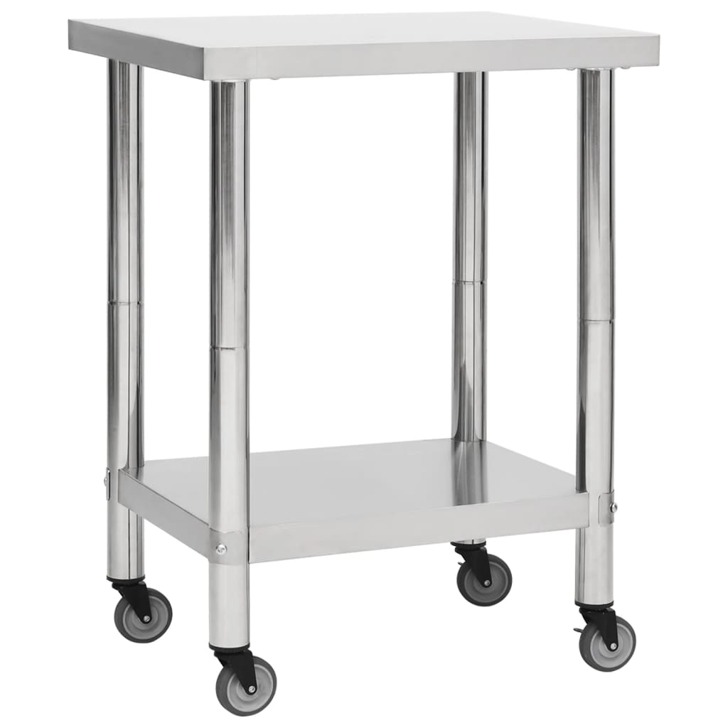 arbejdsbord med hjul til køkken 80x30x85 cm rustfrit stål billede