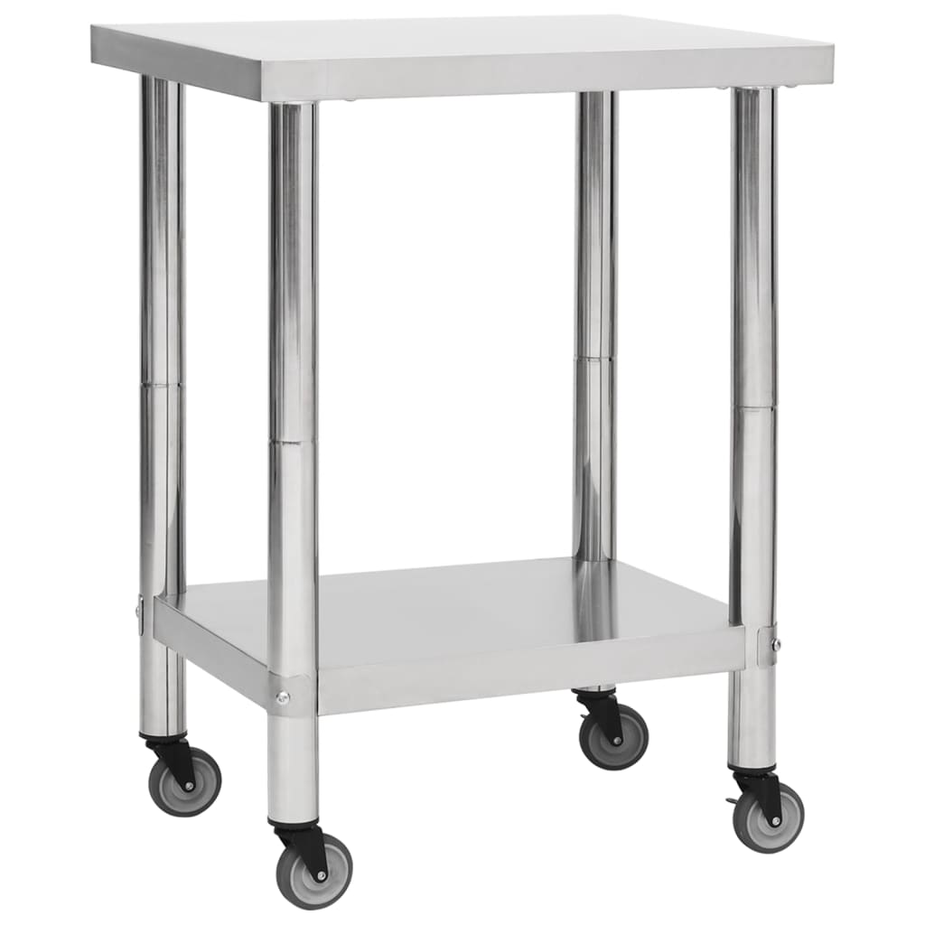 arbejdsbord med hjul til køkken 80x45x85 cm rustfrit stål billede