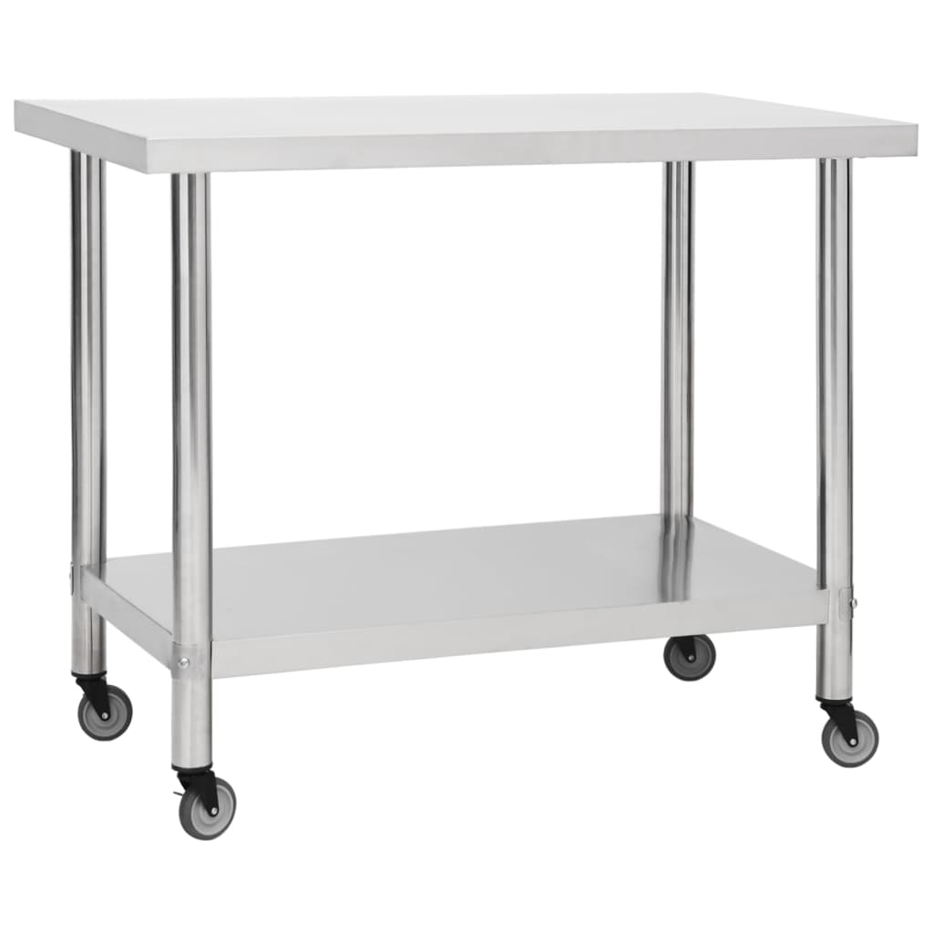 arbejdsbord med hjul til køkken 100x30x85 cm rustfrit stål billede