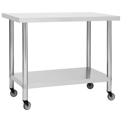 arbejdsbord med hjul til køkken 100x30x85 cm rustfrit stål