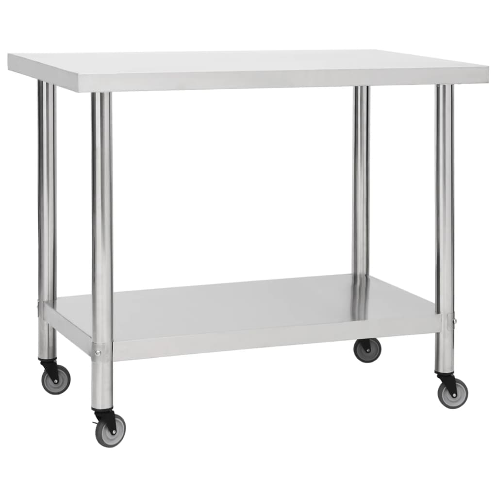 arbejdsbord med hjul til køkken 100x45x85 cm rustfrit stål