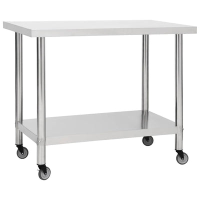 arbejdsbord med hjul til køkken 100x45x85 cm rustfrit stål
