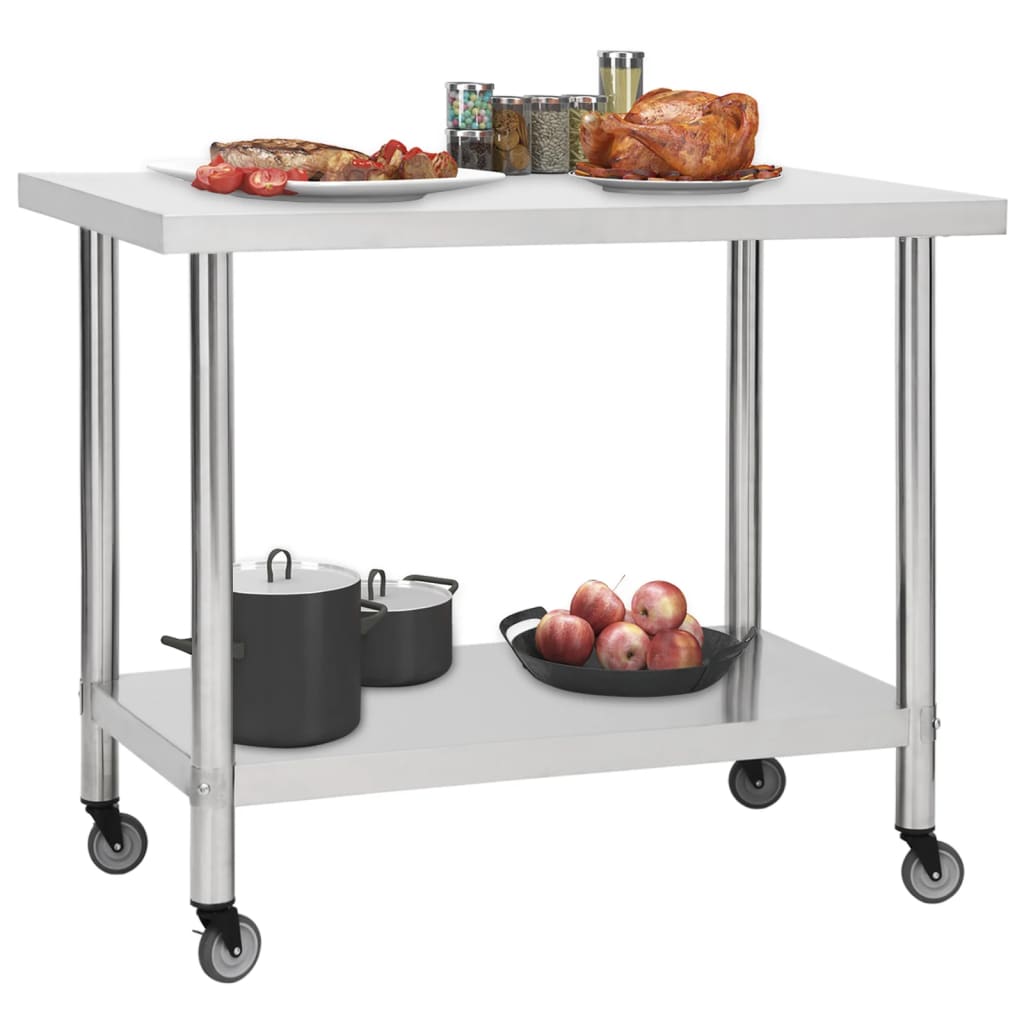 arbejdsbord til køkken med hjul 100x60x85 cm rustfrit stål