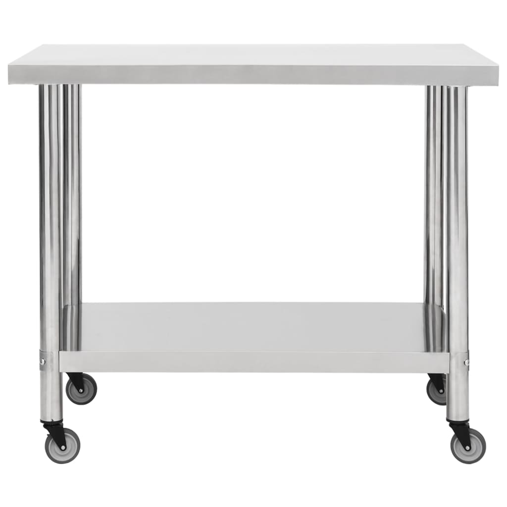 arbejdsbord til køkken med hjul 100x60x85 cm rustfrit stål