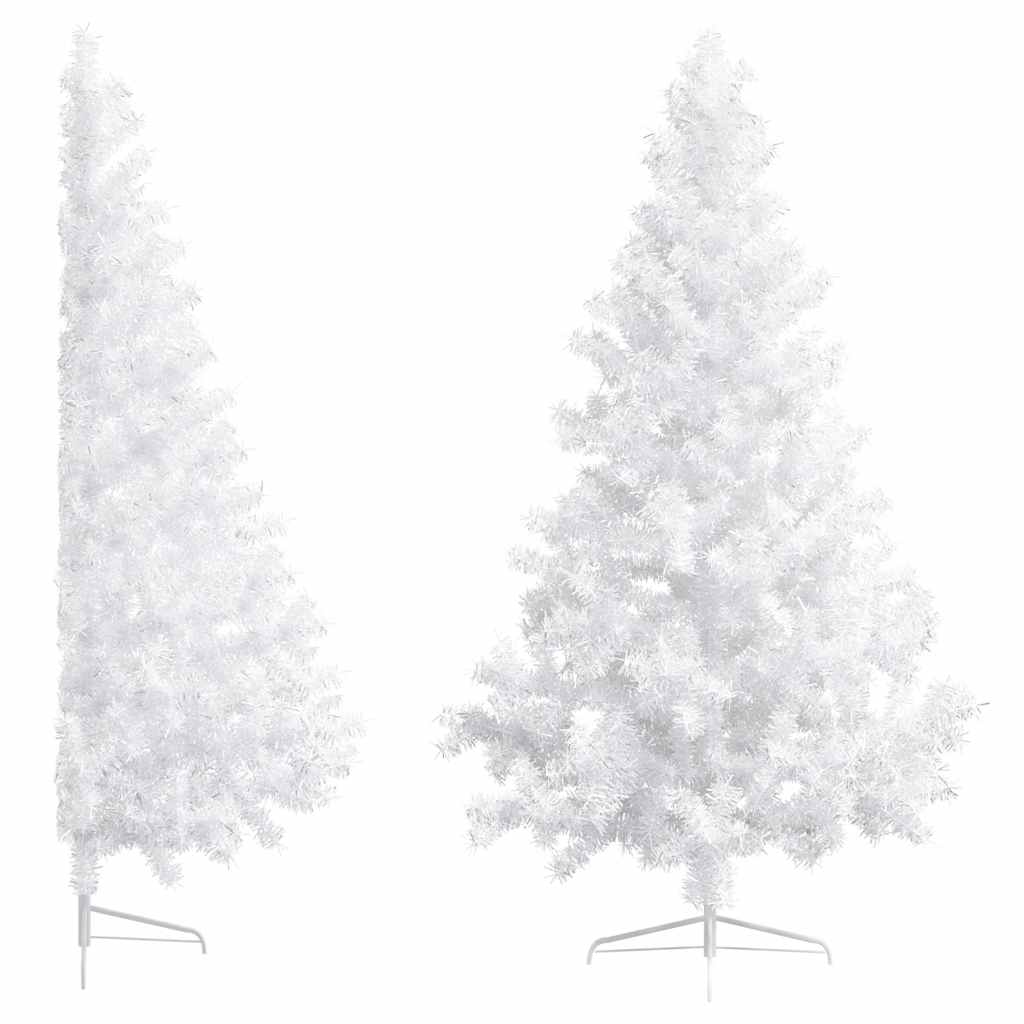 kunstigt halvt juletræ med lys og kuglesæt 210 cm hvid