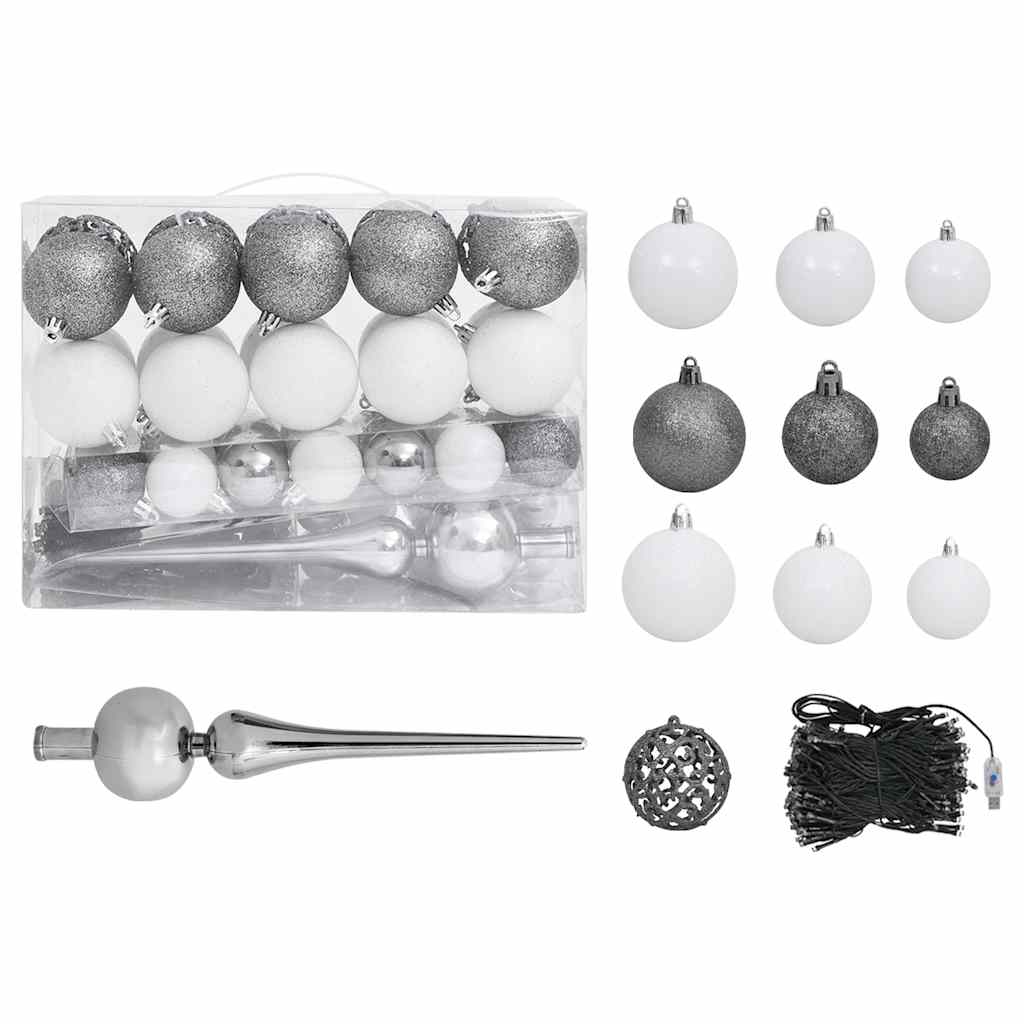 kunstigt juletræ med lys og kuglesæt 150 cm PVC sort