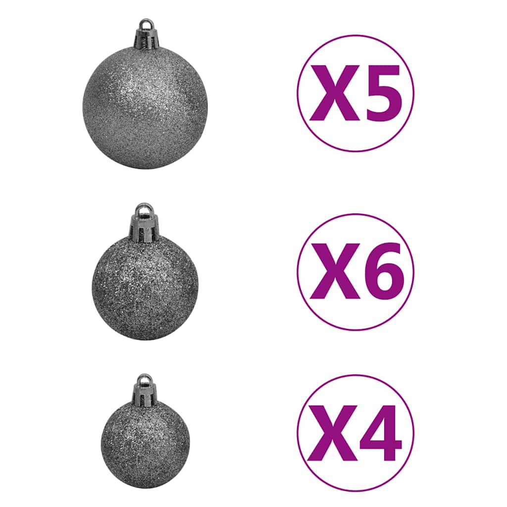 kunstigt juletræ med lys og kuglesæt 180 cm PVC sort