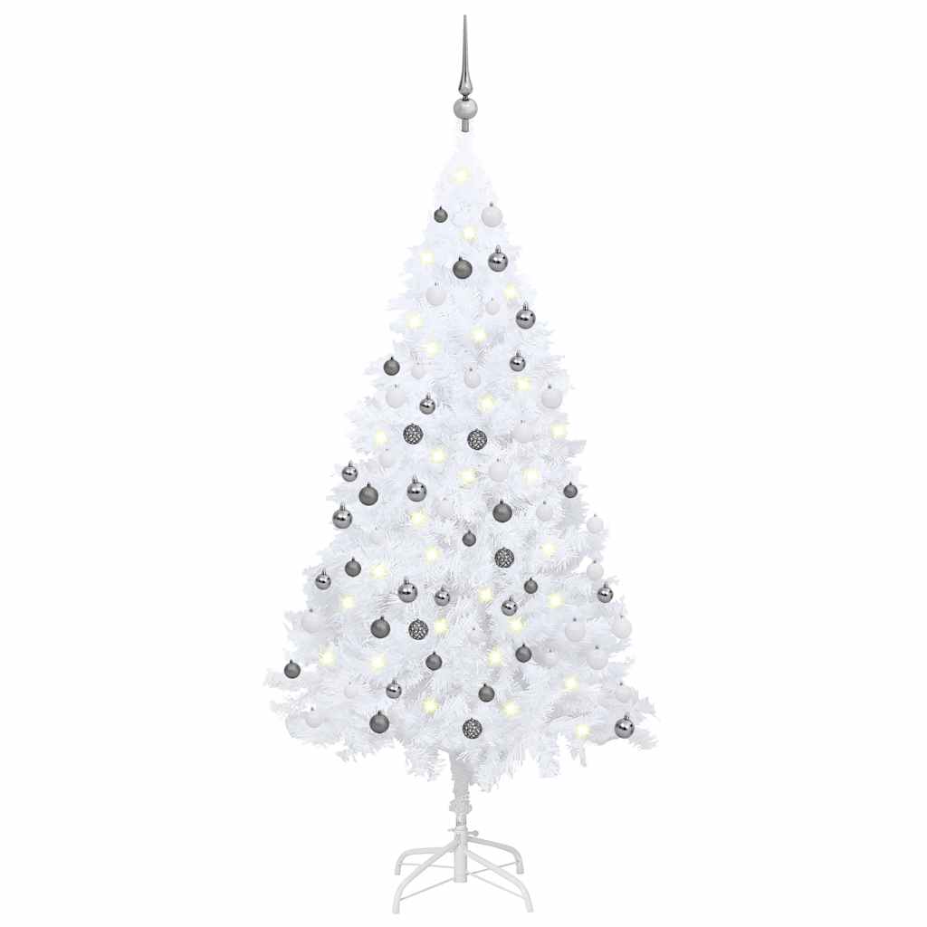 kunstigt juletræ med lys og kuglesæt 150 cm PVC hvid