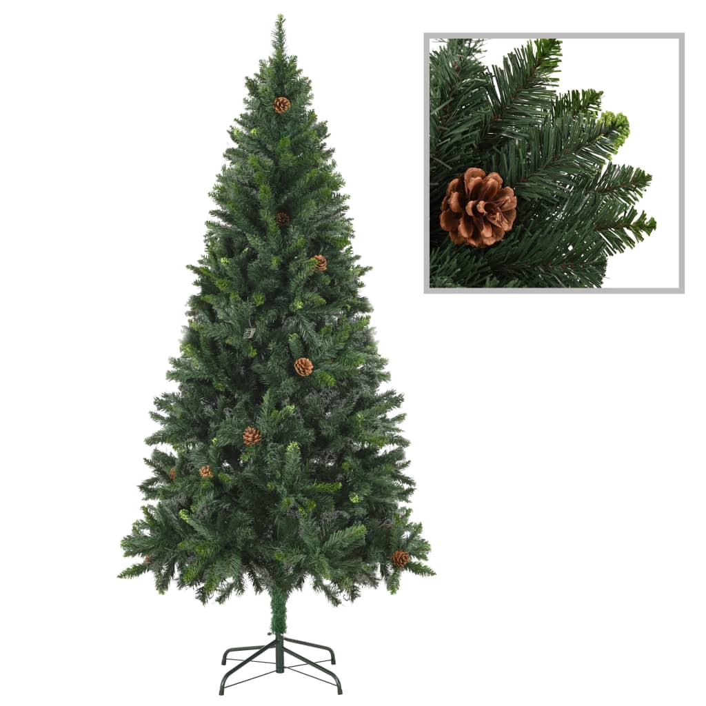 kunstigt juletræ med lys og grankogler 180 cm grøn