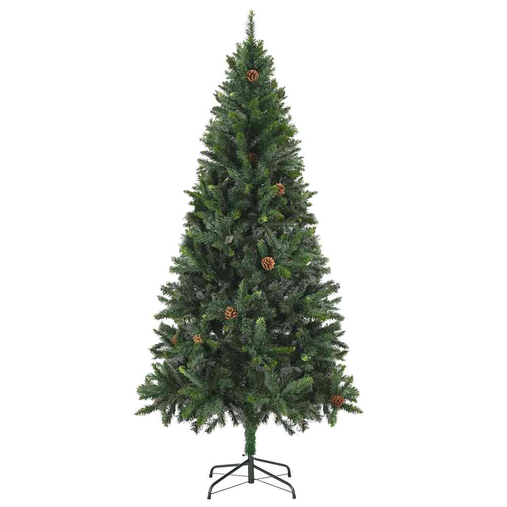 juletræ med sne + lys + julekugler og grankogler 180 cm