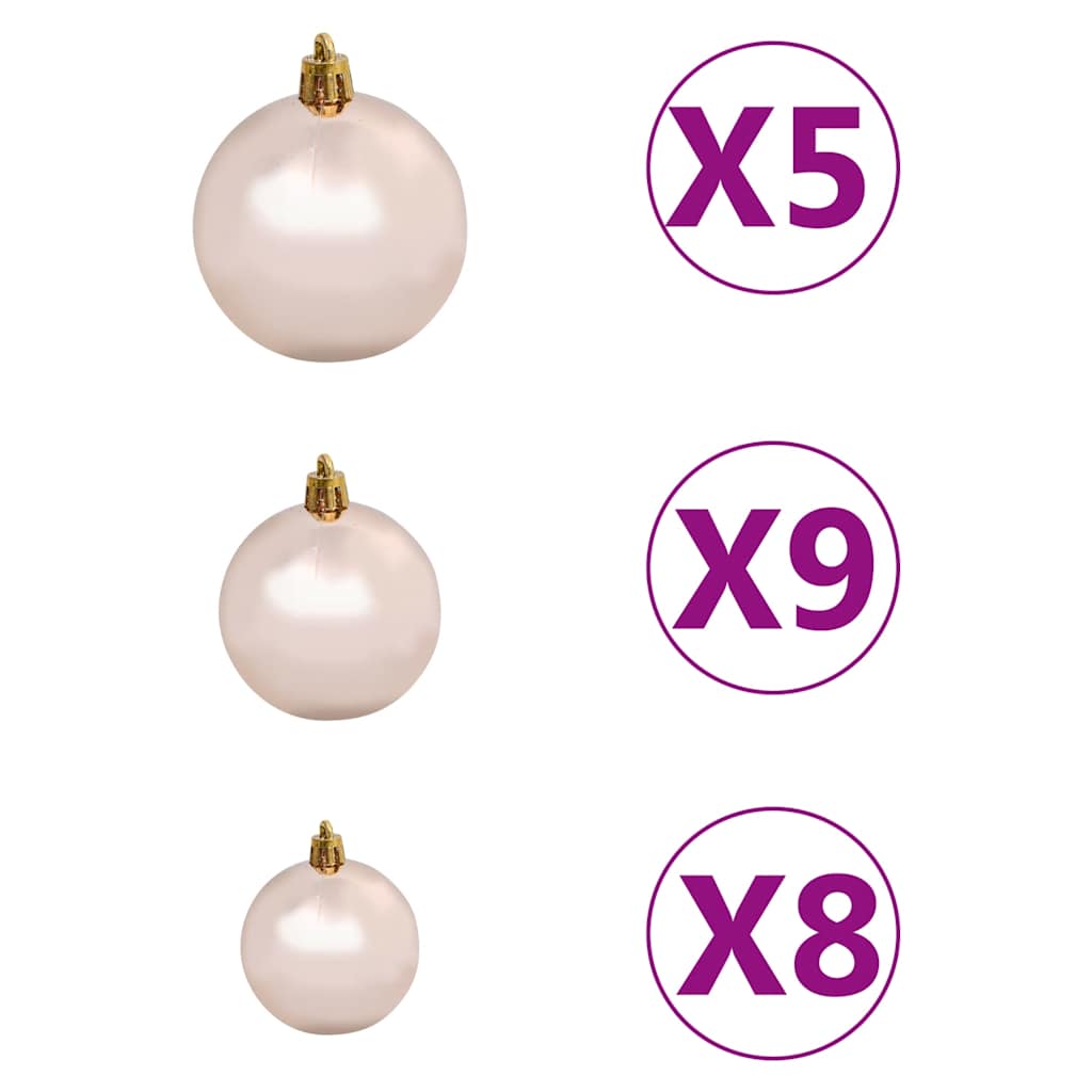 juletræ med sne + lys + julekugler og grankogler 180 cm