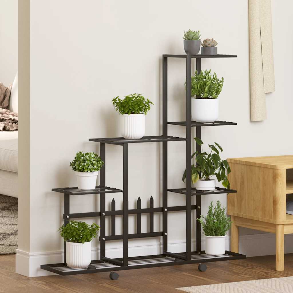 blomsterstativ med hjul 94,5x25x92,5 cm metal sort billede