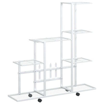 blomsterstativ med hjul 94,5x25x92,5 cm metal hvid