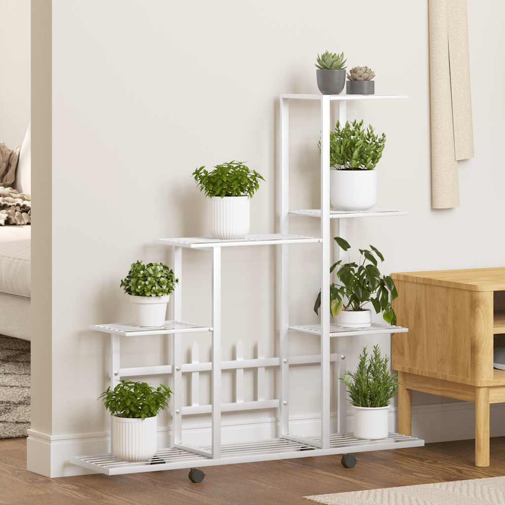 blomsterstativ med hjul 94,5x25x92,5 cm metal hvid billede