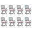 Klapstole 8 stk. med hynder i massivt akacietræ