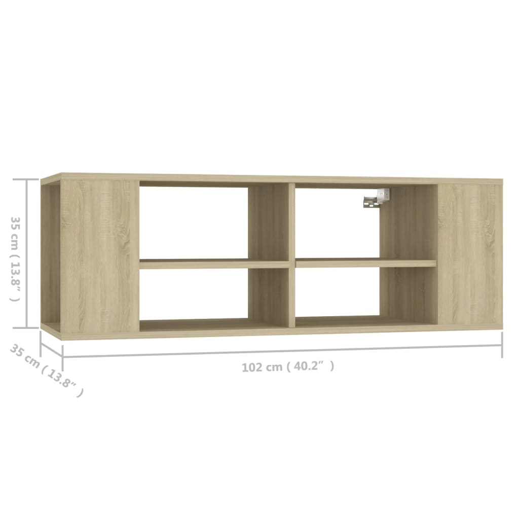 væghængt tv-bord 102x35x35 cm konstrueret træ sonoma-eg